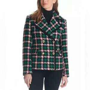 kate spade Green and Pink Plaid Pea Coat